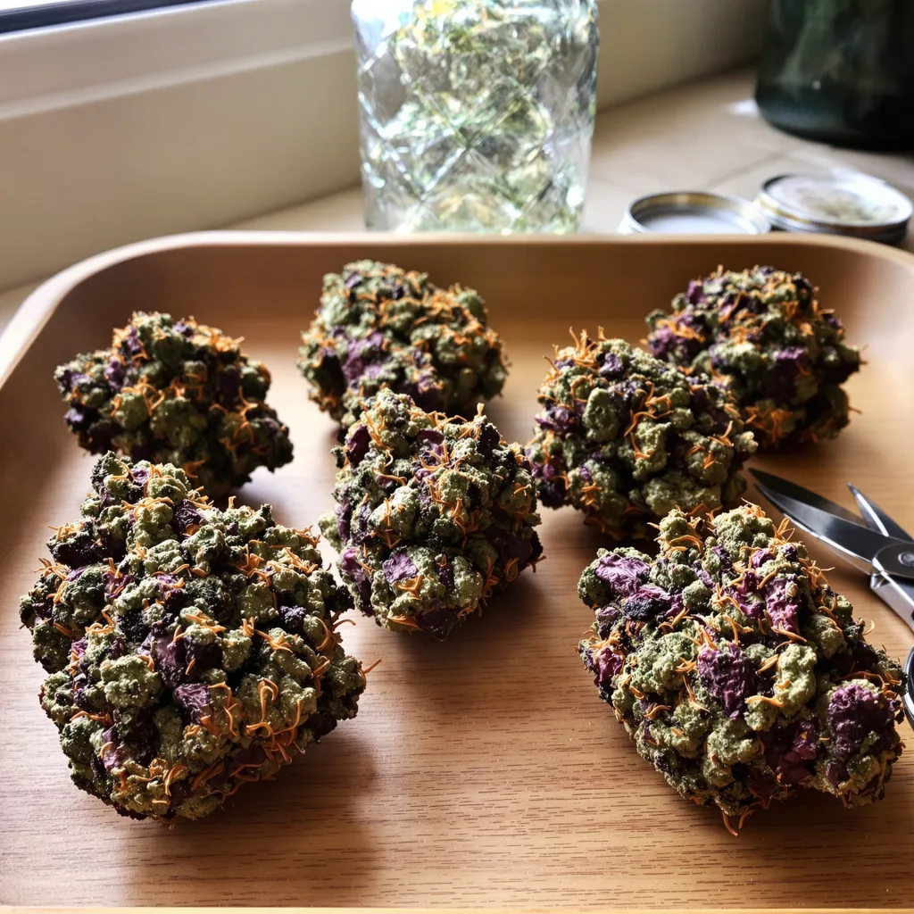 Nicole Kush 67% indica / 33% sativa — fleur avec trichomes visibles