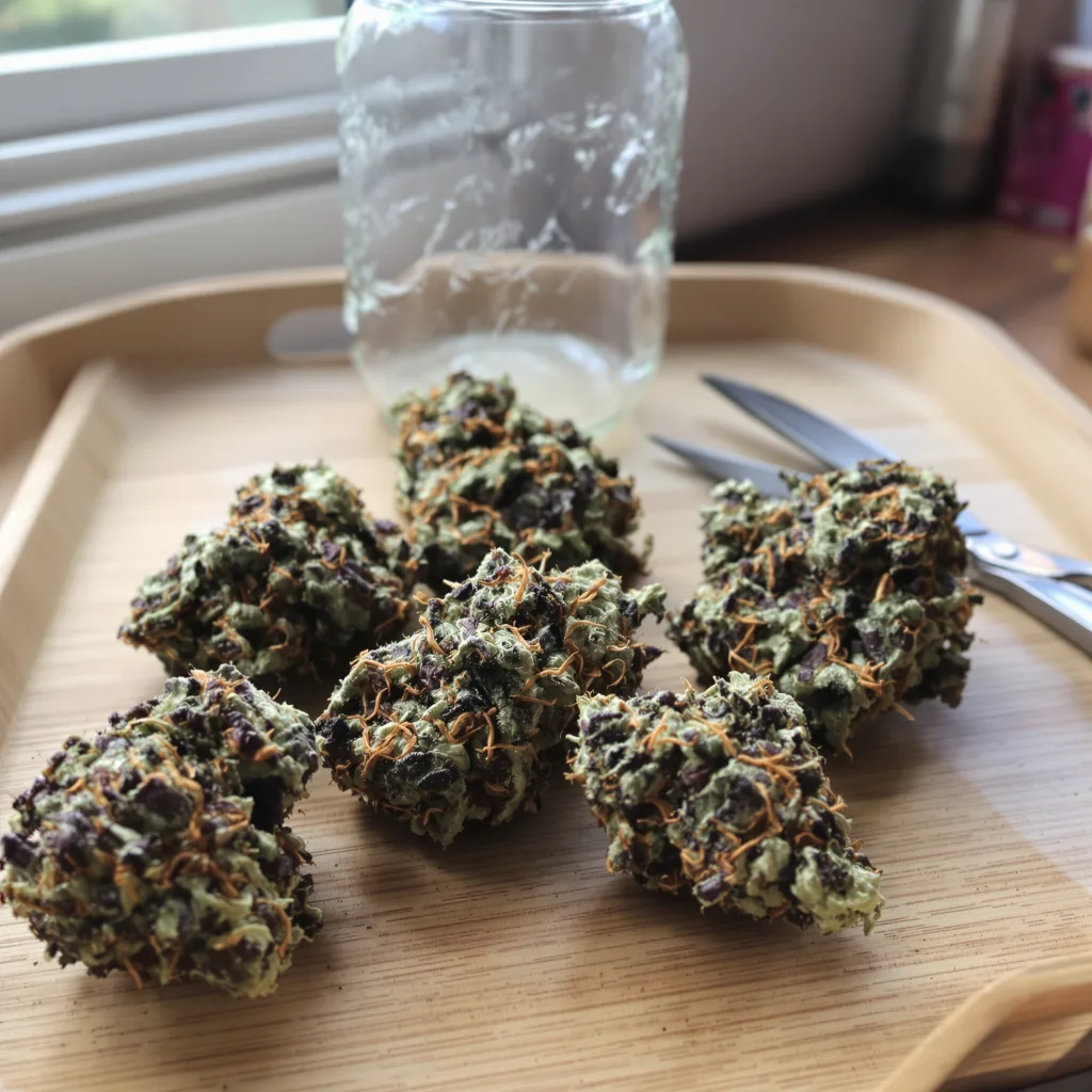 Night Nurse 82% indica / 18% sativa — fleur avec trichomes visibles
