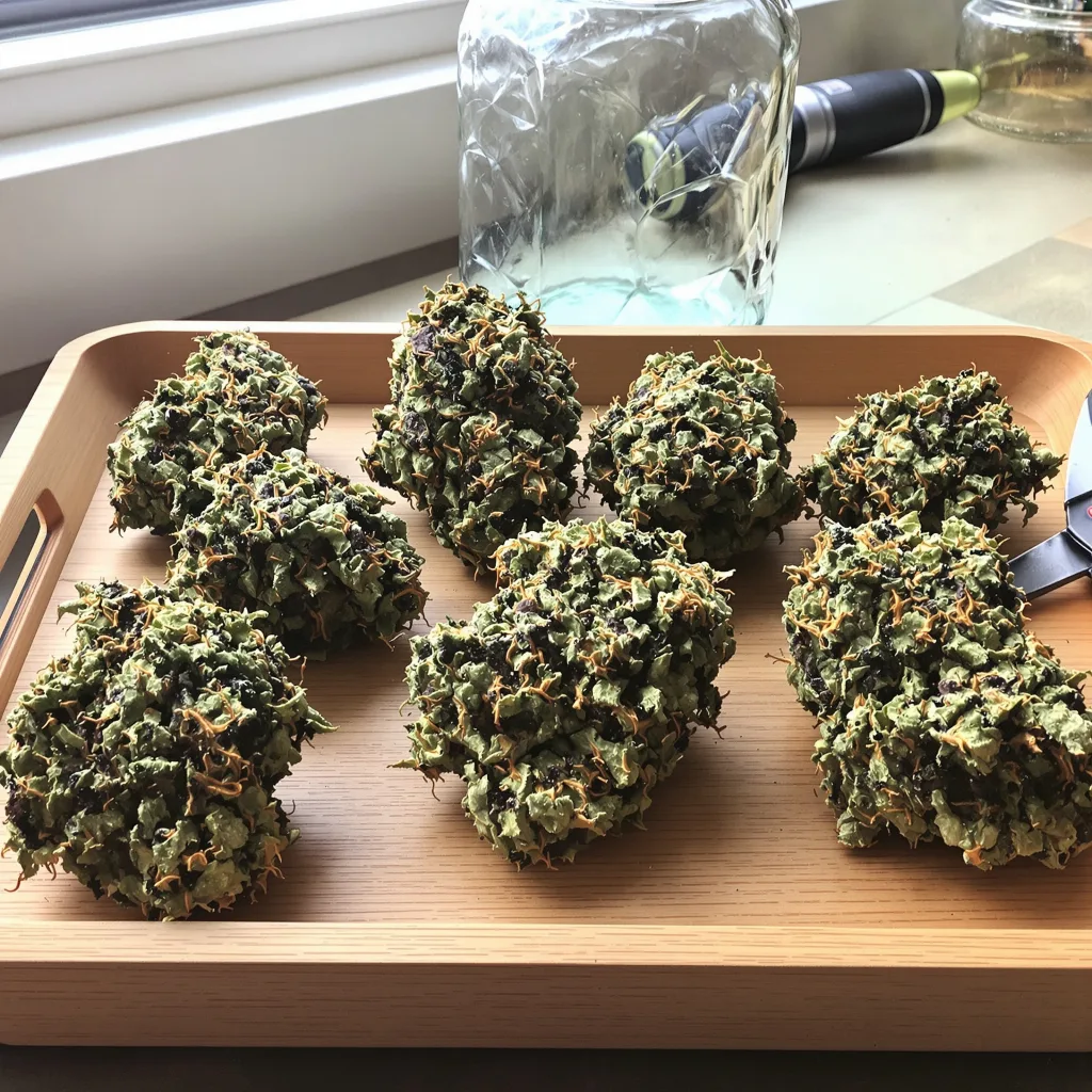 Night Terror OG 75% indica / 25% sativa — fleur avec trichomes visibles