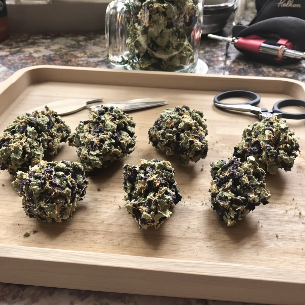 Nightcap 67% indica / 33% sativa — fleur avec trichomes visibles
