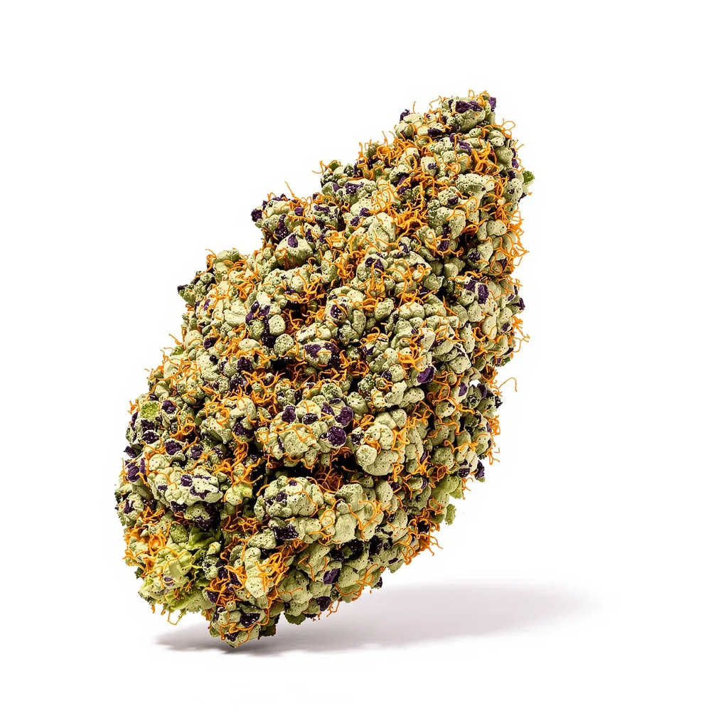 Nightcap 67% indica / 33% sativa — fleur avec trichomes visibles