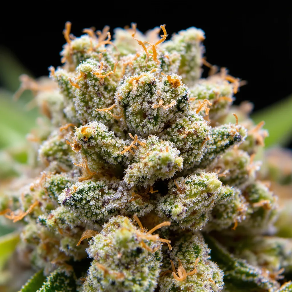 Gros plan de fleur de cannabis Nordle montrant nugs denses vert forêt