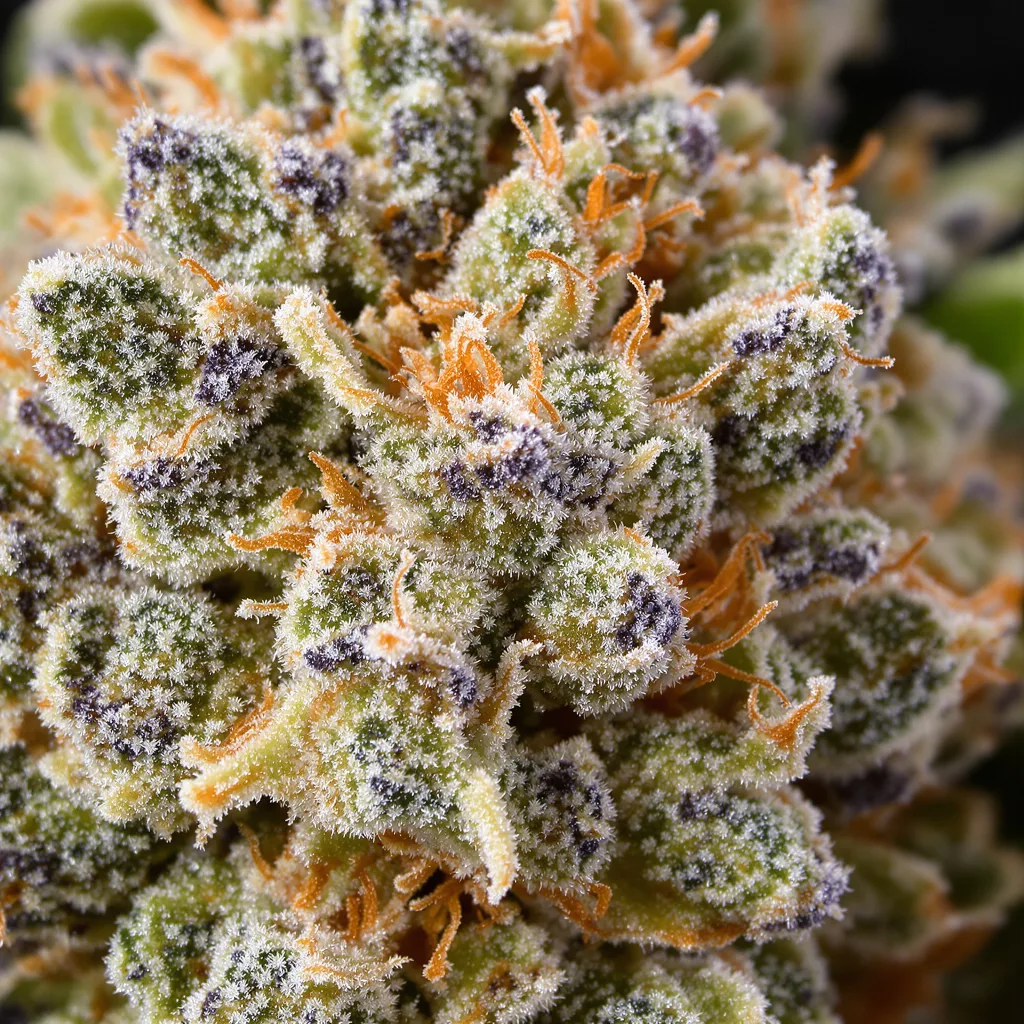 Gros plan de fleur de cannabis Northern Cream montrant nugs denses vert forêt