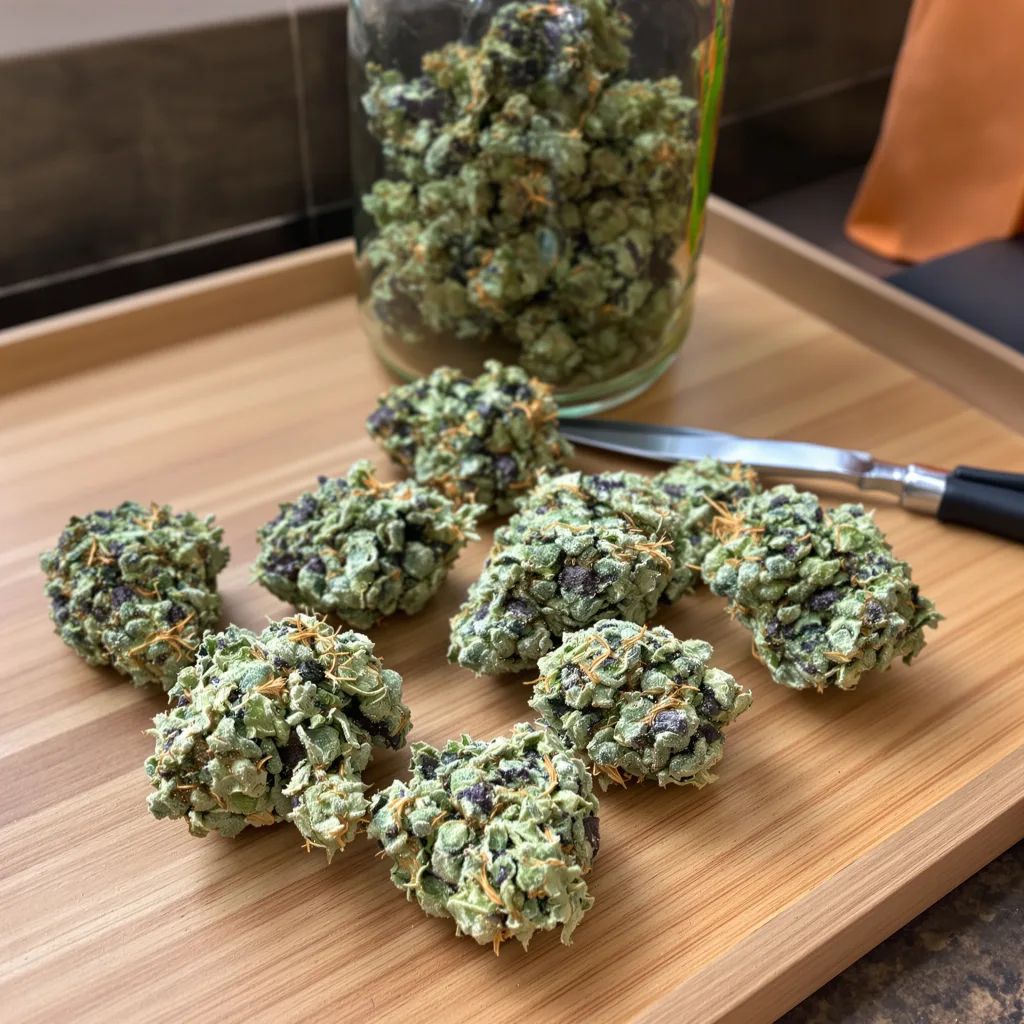 Northern Cream 64% indica / 36% sativa — fleur avec trichomes visibles