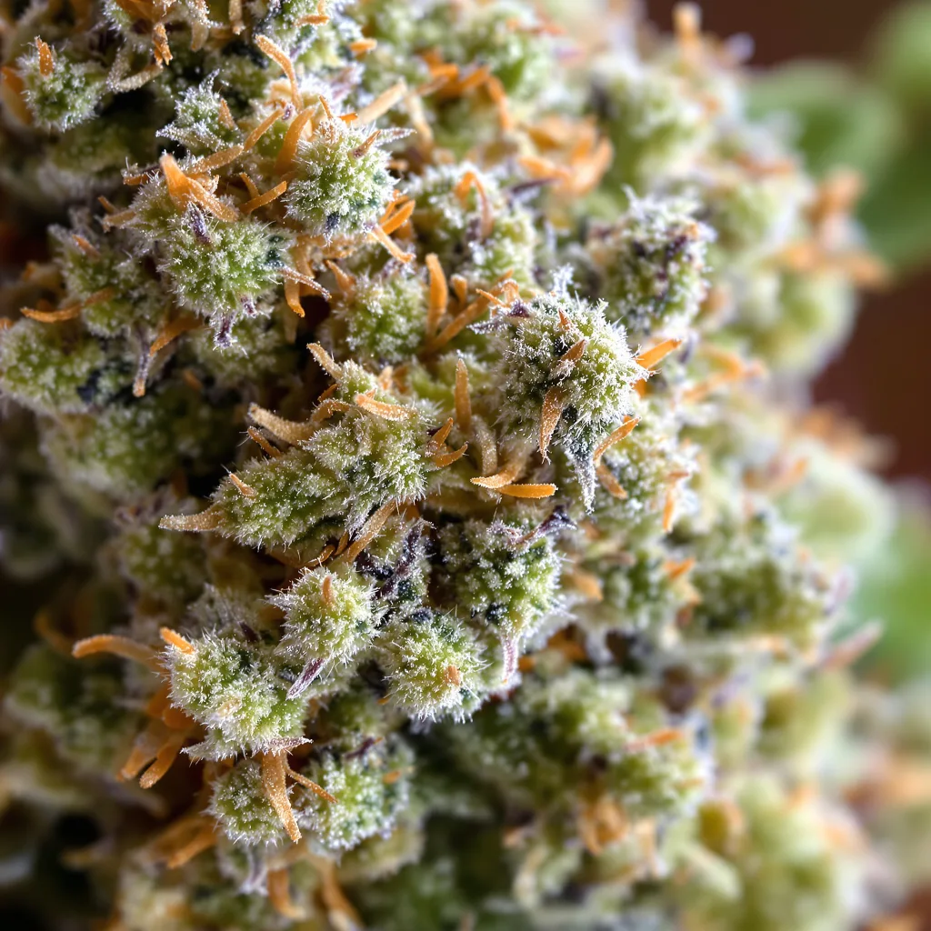 Gros plan de fleur de cannabis Northern Cream montrant nugs denses vert forêt