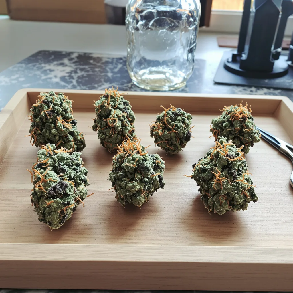Northern Lights x Skunk 63% indica / 37% sativa — fleur avec trichomes visibles