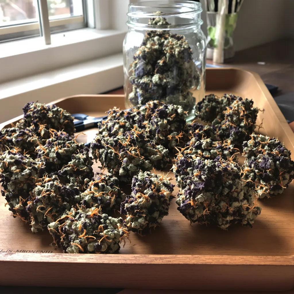 Nuken 70% indica / 20% sativa — fleur avec trichomes visibles