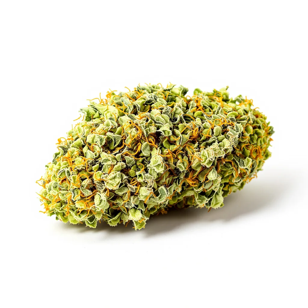 NY-47 23% indica / 77% sativa — fleur avec trichomes visibles