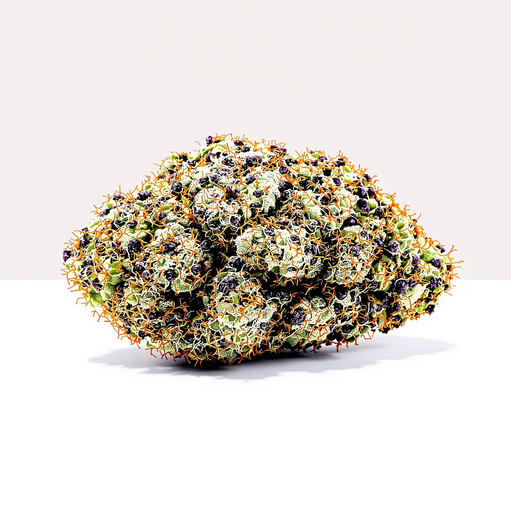 Obama Kush 74% indica / 26% sativa — fleur avec trichomes visibles
