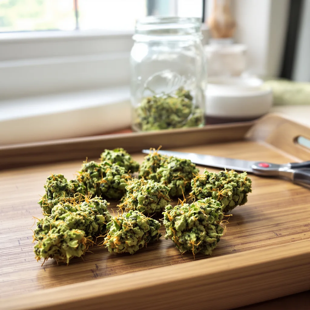 OCAs Cloud 9 16% indica / 84% sativa — fleur avec trichomes visibles