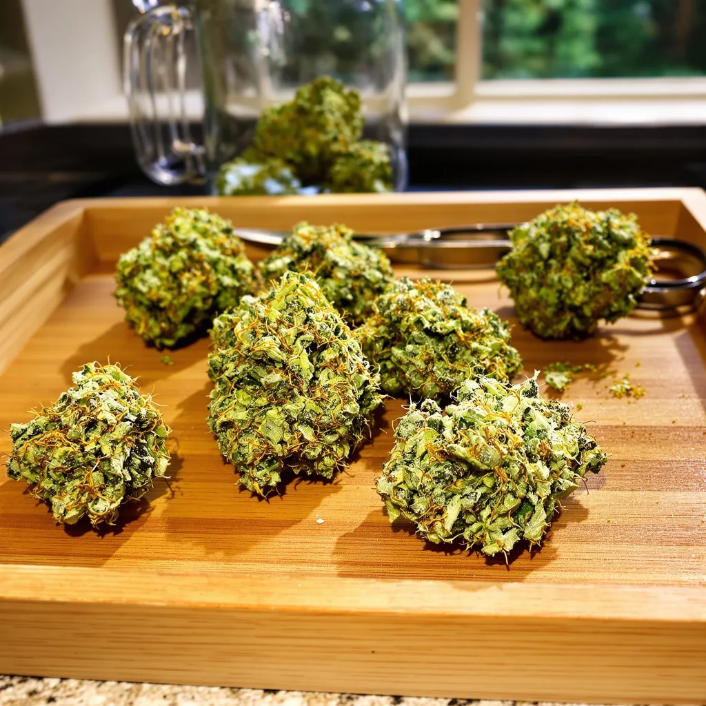OG #18 22% indica / 78% sativa — fleur avec trichomes visibles