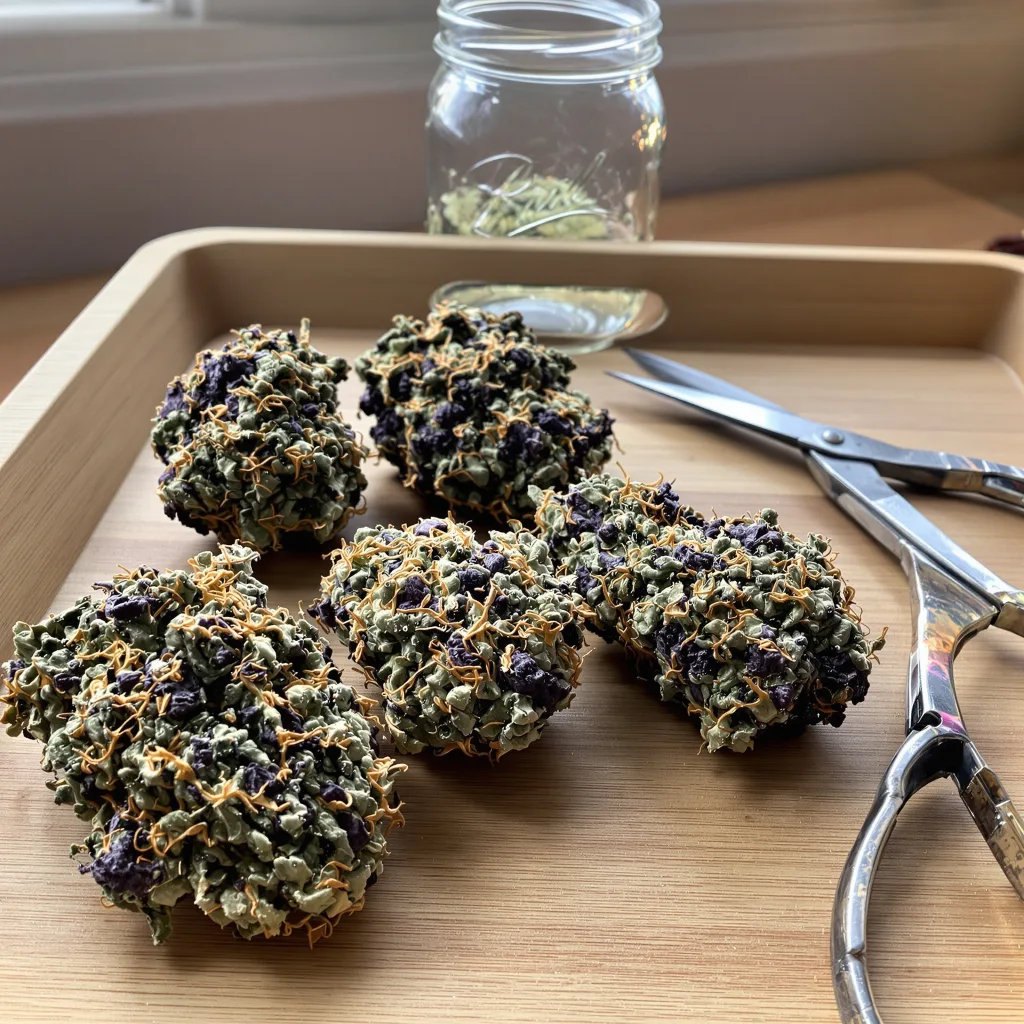 OG Cheese 75% indica / 25% sativa — fleur avec trichomes visibles