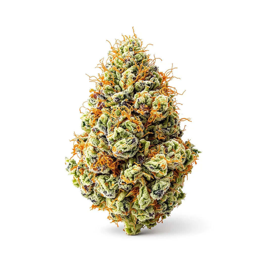 OG Kush 55% indica / 45% sativa — fleur avec trichomes visibles