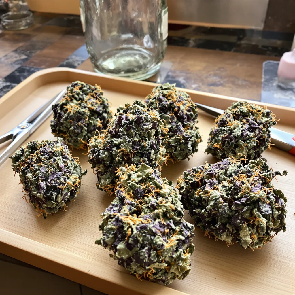 Ogre Berry 65% indica / 35% sativa — fleur avec trichomes visibles