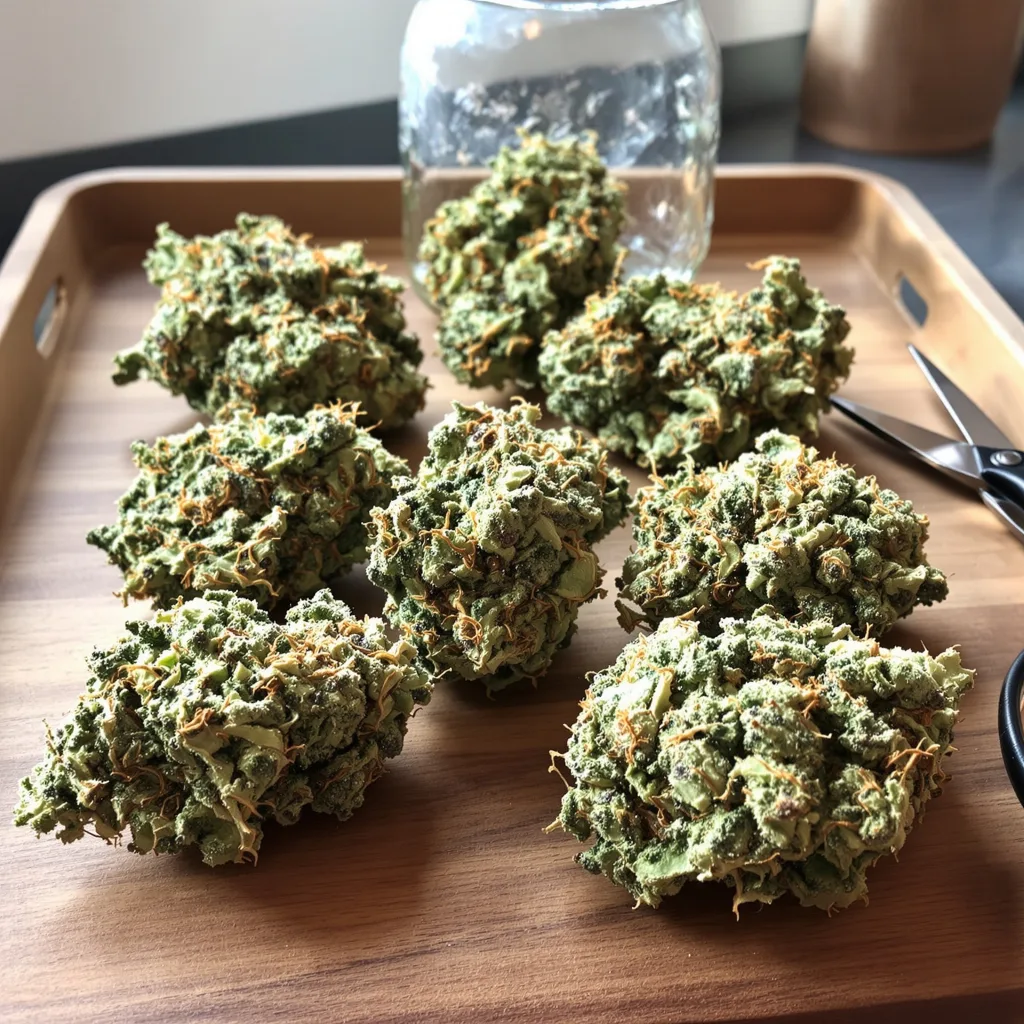 Orange Cookies 60% indica / 40% sativa — fleur avec trichomes visibles
