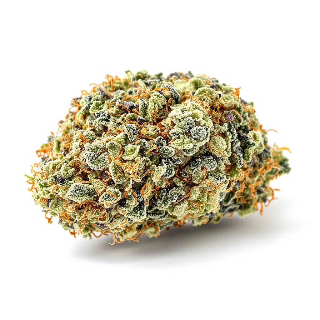 Orange Cookies 60% indica / 40% sativa — fleur avec trichomes visibles