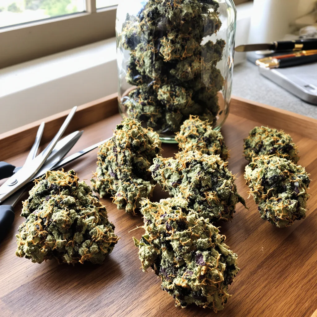 Orange Cream 48% indica / 52% sativa — fleur avec trichomes visibles