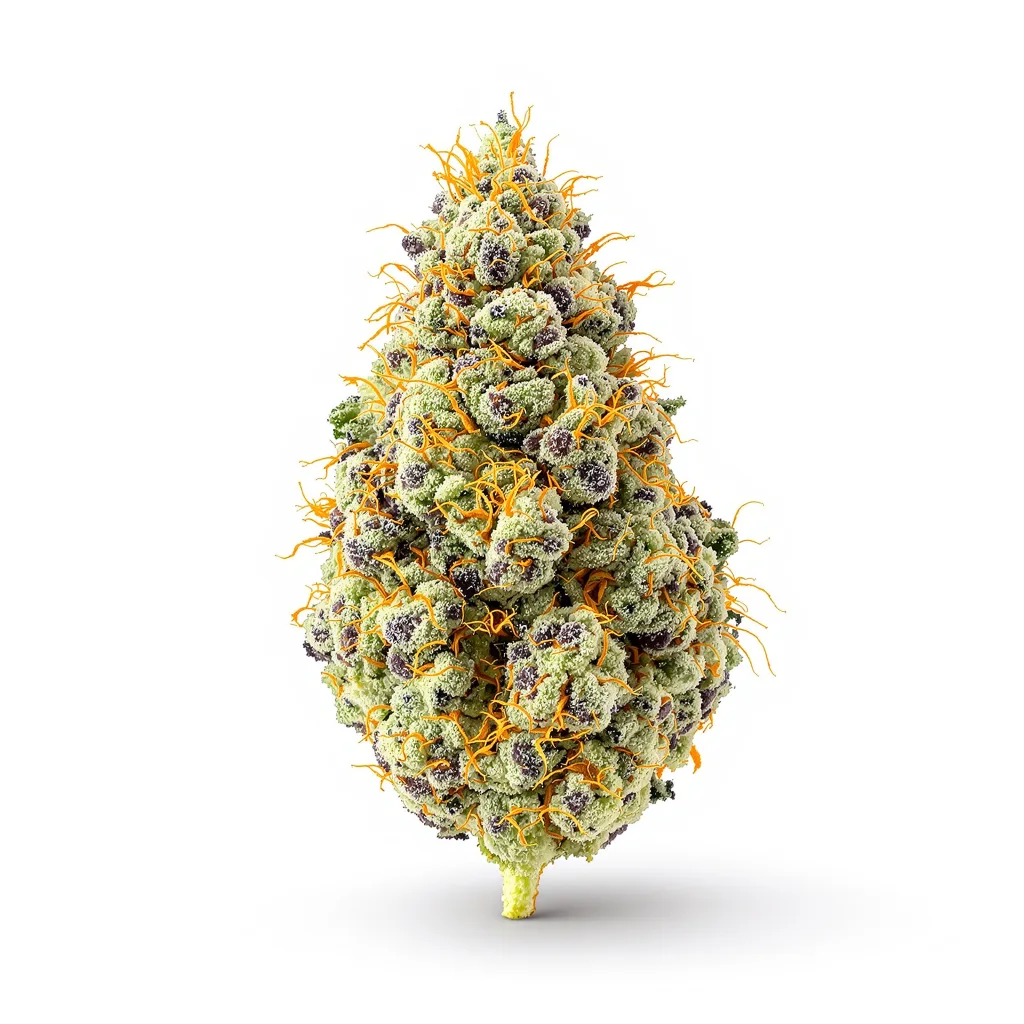Orange Kush 50% indica / 50% sativa — fleur avec trichomes visibles