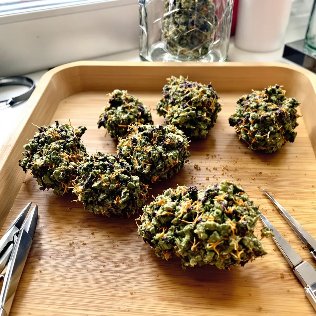 Oregon Peach 83% indica / 17% sativa — fleur avec trichomes visibles
