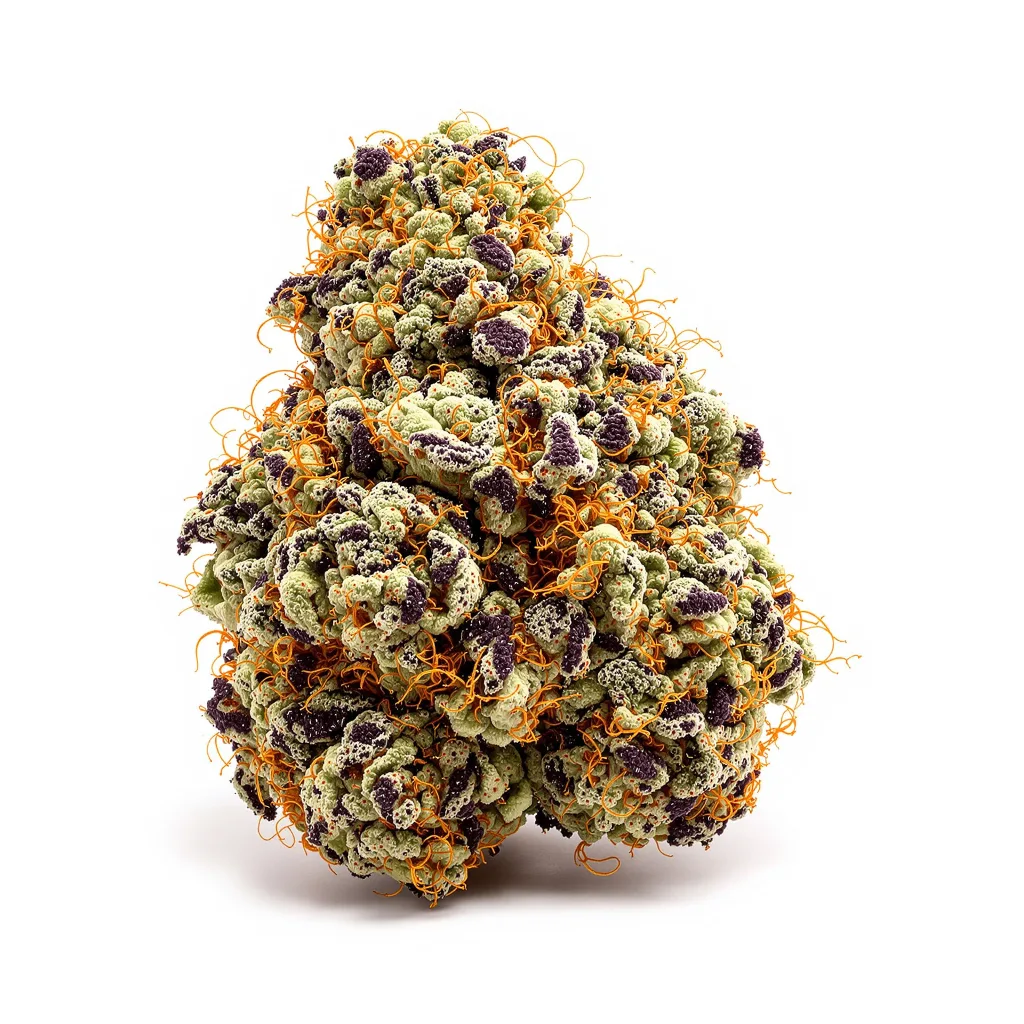 Oregon Peach 83% indica / 17% sativa — fleur avec trichomes visibles