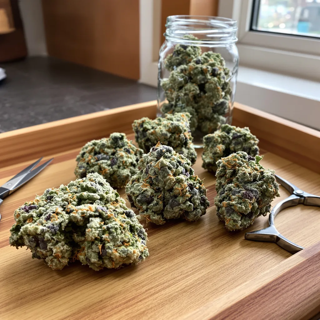 Original Glue 60% indica / 40% sativa — fleur avec trichomes visibles