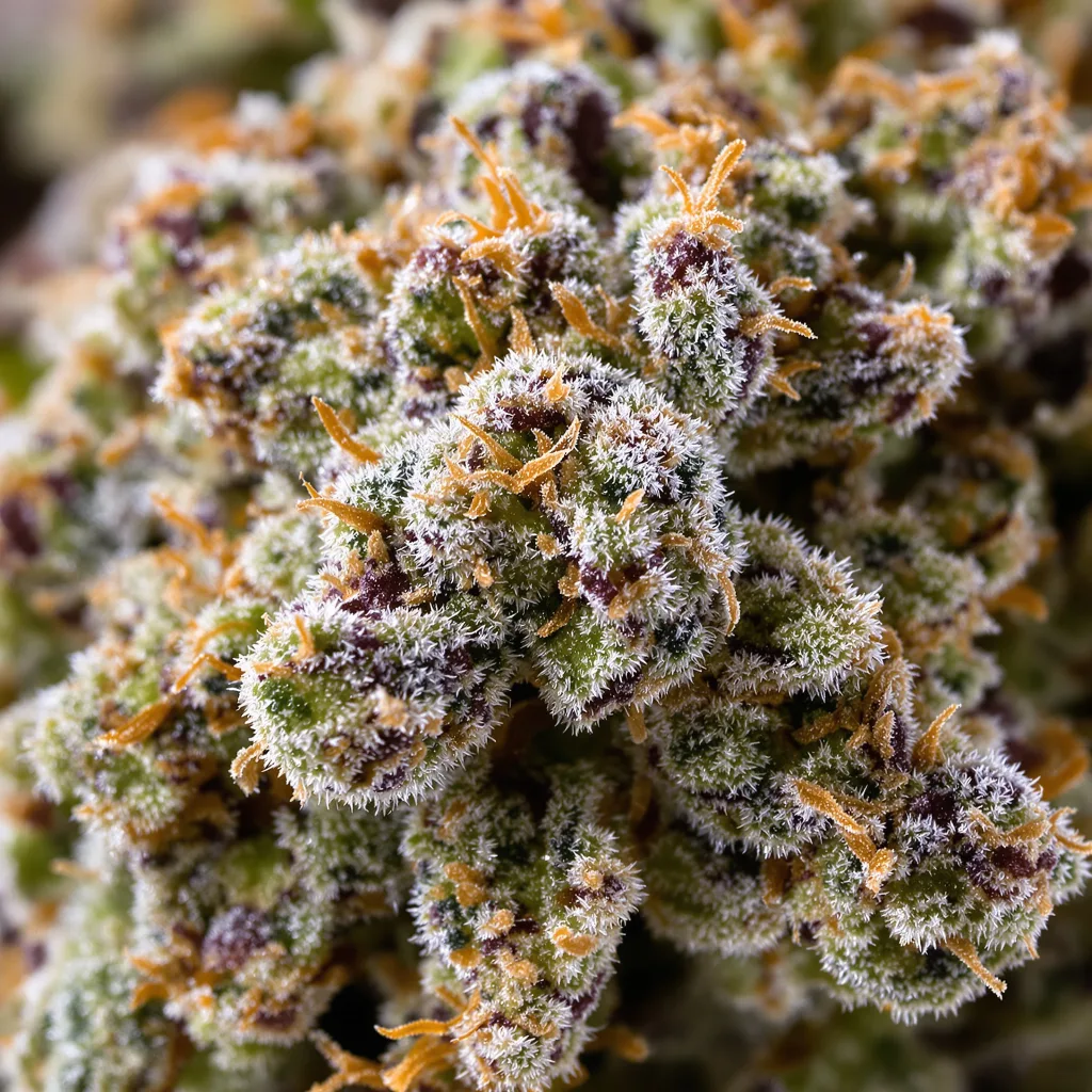 Gros plan de fleur de cannabis Original Glue montrant nugs denses vert forêt