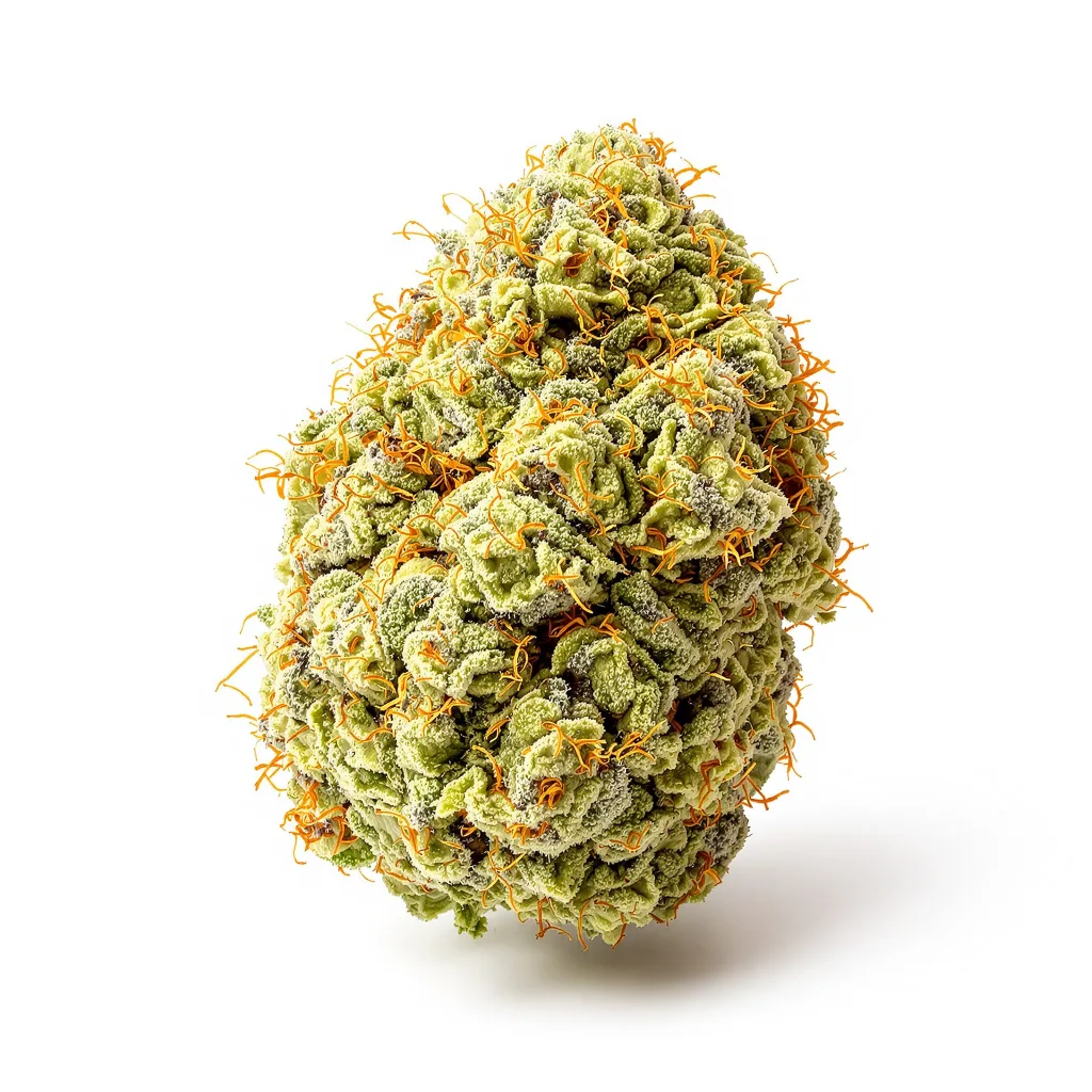 Original Lemon Pie 16% indica / 84% sativa — fleur avec trichomes visibles