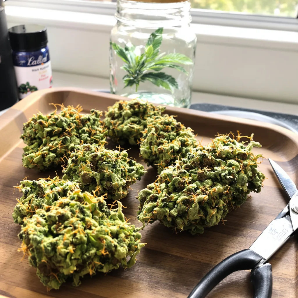 Painkiller XL 25% indica / 75% sativa — fleur avec trichomes visibles