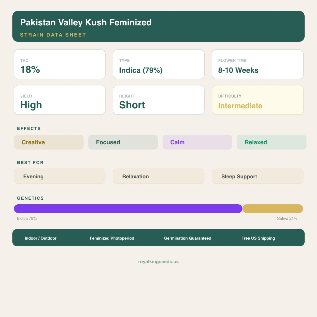 Pakistan Valley Kush 79% indica / 21% sativa — fleur avec trichomes visibles