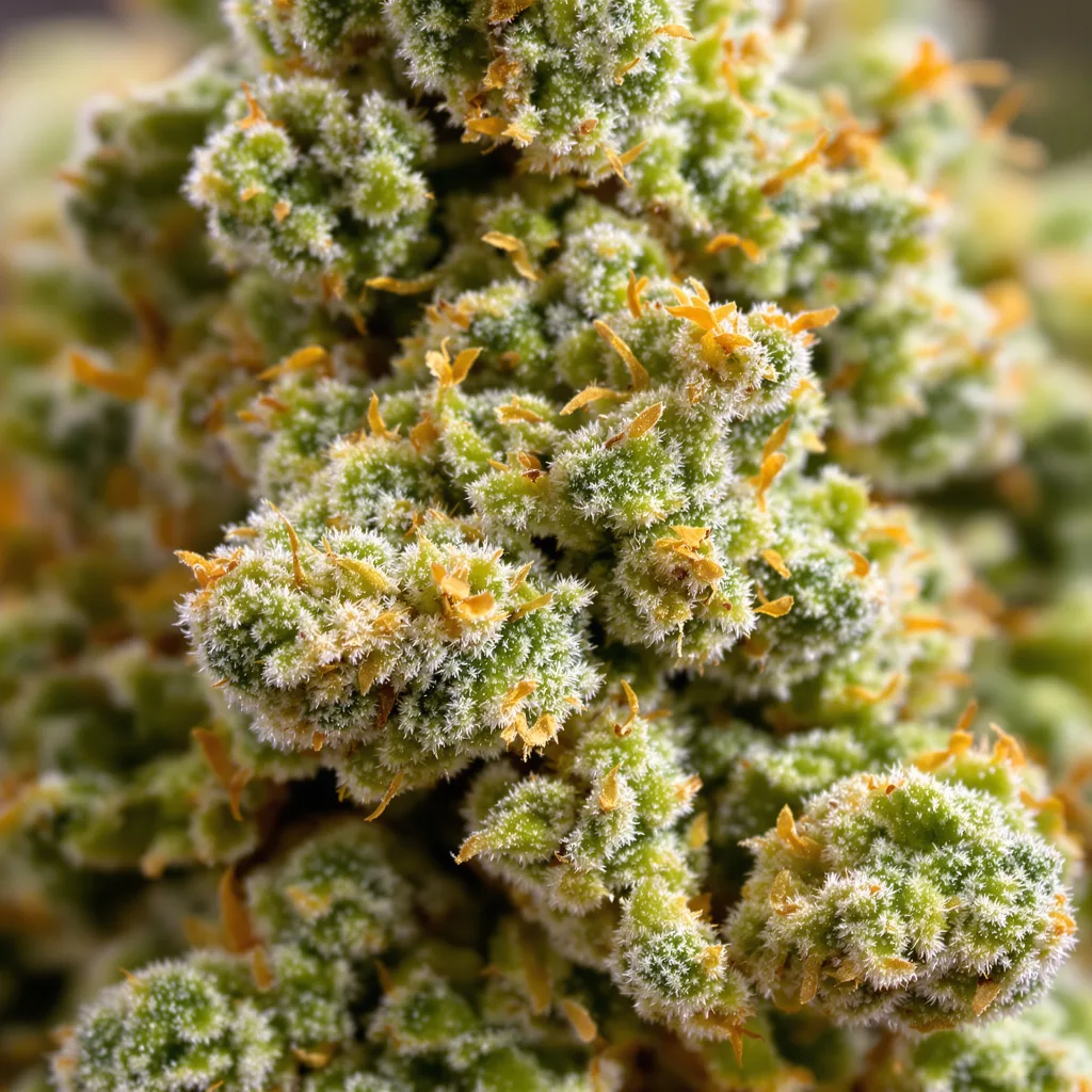 Gros plan de fleur de cannabis Panama montrant structure aérée vert lime