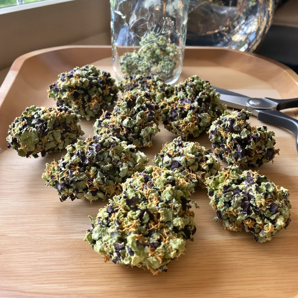 Papaya Cookies 76% indica / 24% sativa — fleur avec trichomes visibles