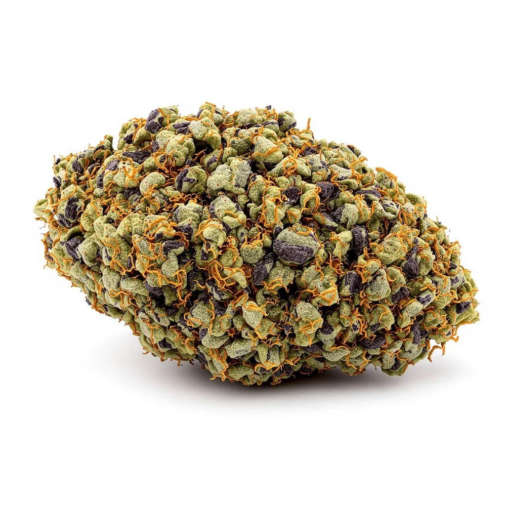Papaya 66% indica / 34% sativa — fleur avec trichomes visibles