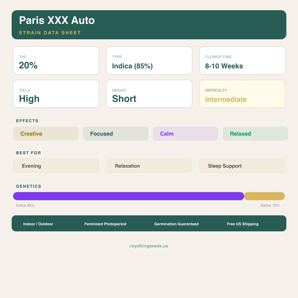Paris XXX 85% indica / 15% sativa — fleur avec trichomes visibles