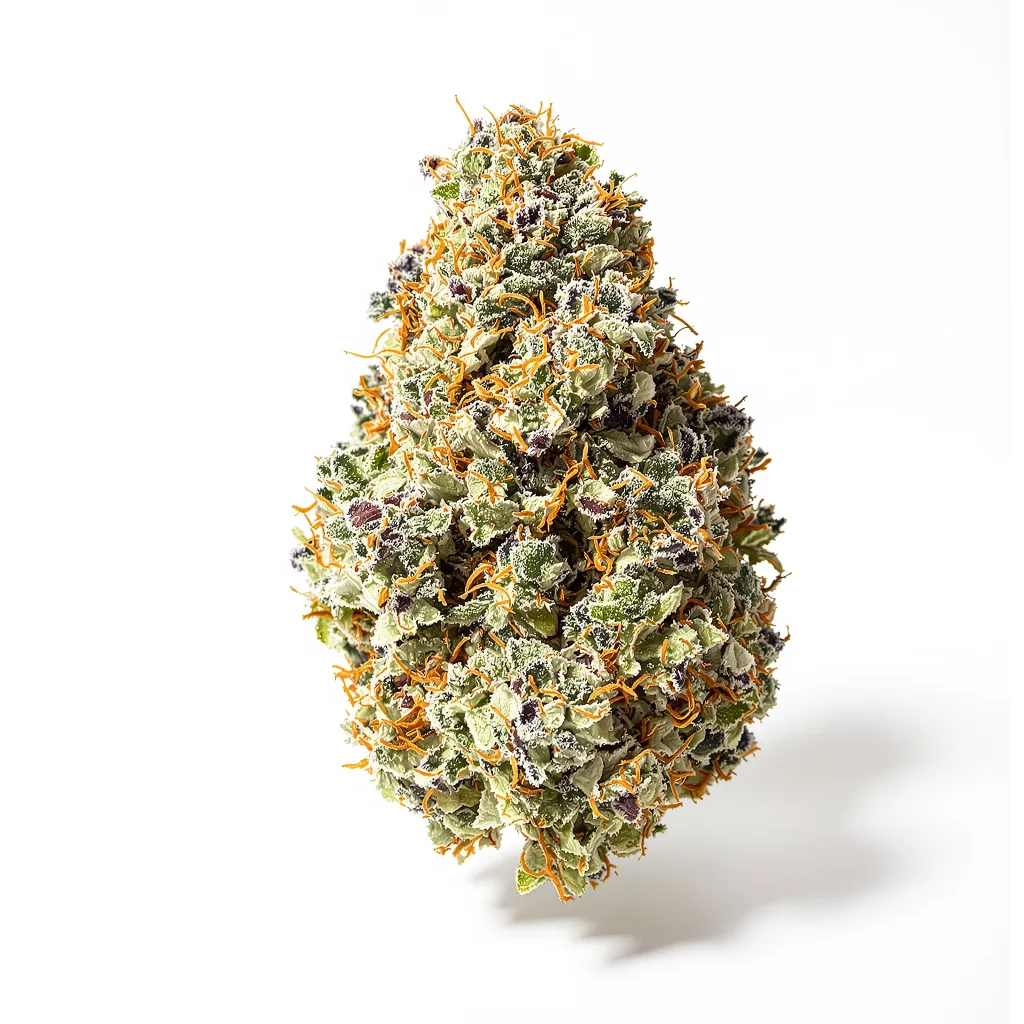Peanut Butter Gelato 55% indica / 45% sativa — fleur avec trichomes visibles