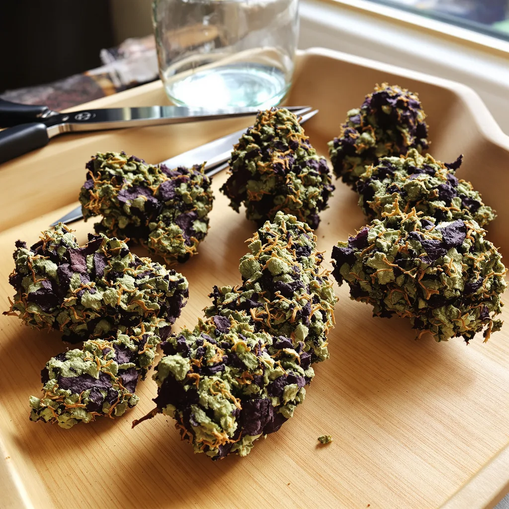 Petrolia Headstash 72% indica / 28% sativa — fleur avec trichomes visibles