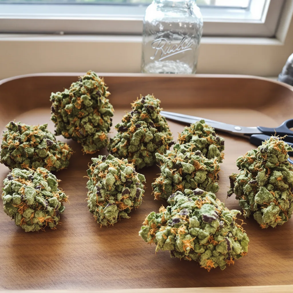 Pie Scream 53% indica / 47% sativa — fleur avec trichomes visibles