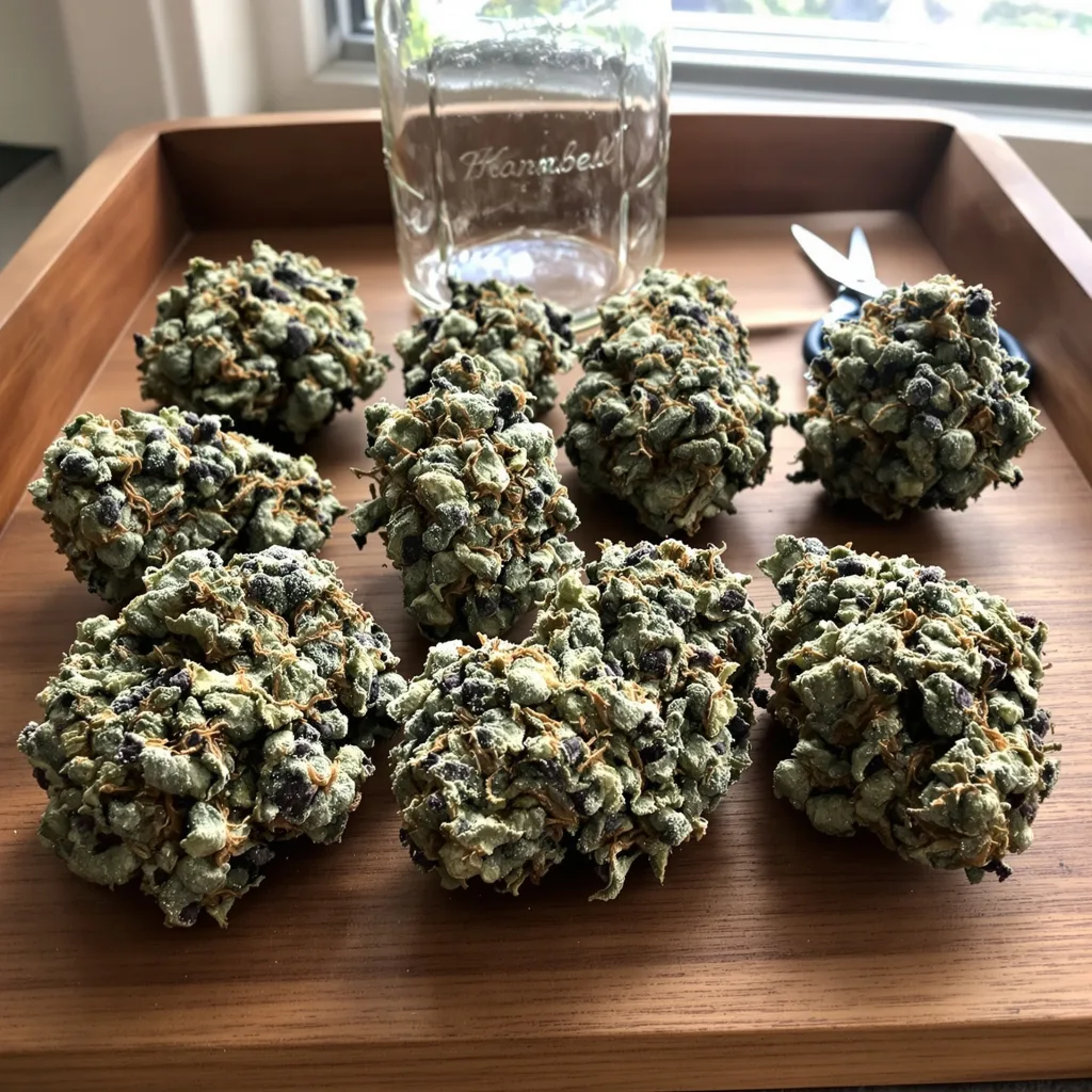 Pina Colada 50% indica / 50% sativa — fleur avec trichomes visibles