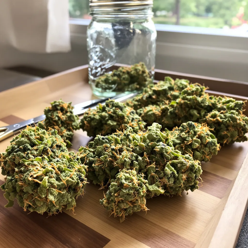 Pincher's Creek 30% indica / 70% sativa — fleur avec trichomes visibles