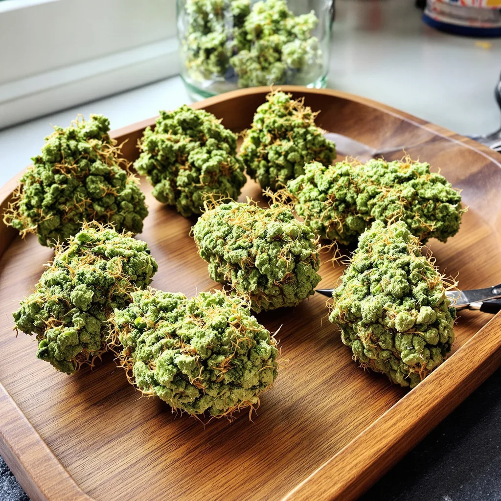 Pine 8% indica / 92% sativa — fleur avec trichomes visibles