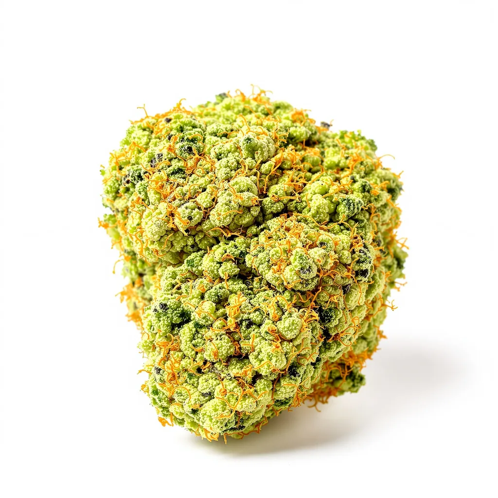 Pine 8% indica / 92% sativa — fleur avec trichomes visibles