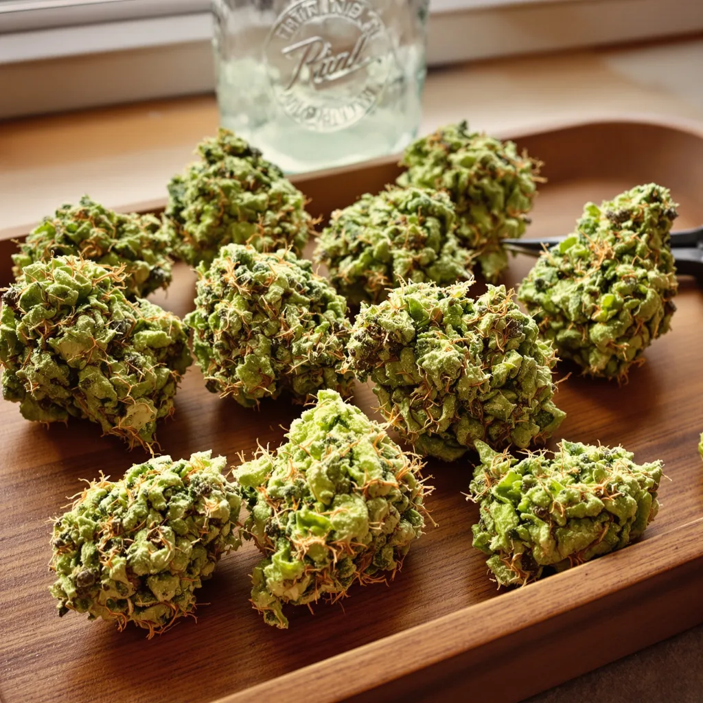 Pine 8% indica / 92% sativa — fleur avec trichomes visibles