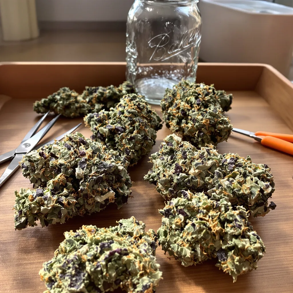 Pineapple Chunk 80% indica / 20% sativa — fleur avec trichomes visibles