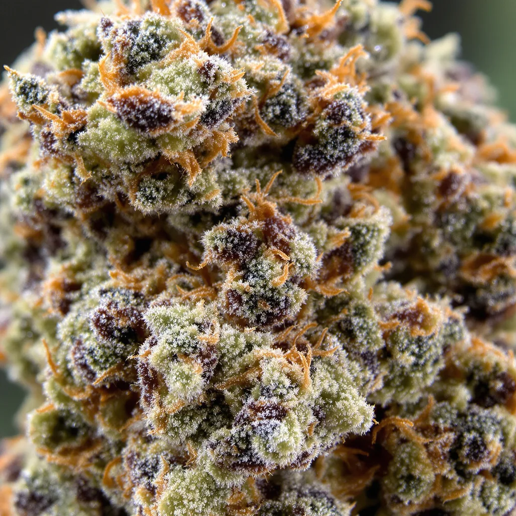 Gros plan de fleur de cannabis Pineapple Chunk montrant calices denses aux reflets violets