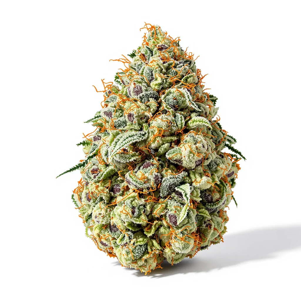 Pineapple Express 62% indica / 38% sativa — fleur avec trichomes visibles