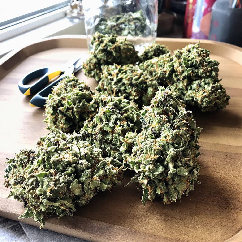 Pineapple 50% indica / 50% sativa — fleur avec trichomes visibles