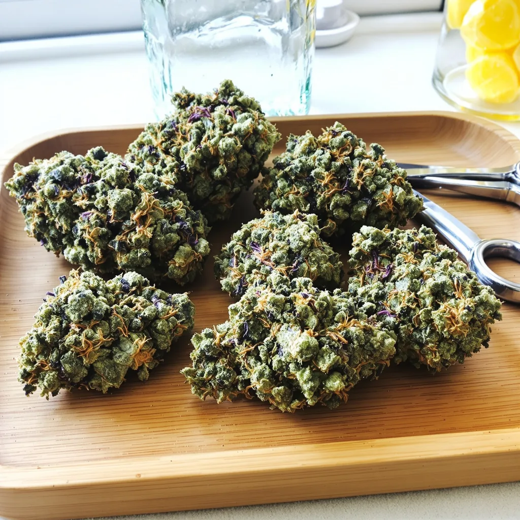 Pineapple Purple Skunk 60% indica / 40% sativa — fleur avec trichomes visibles