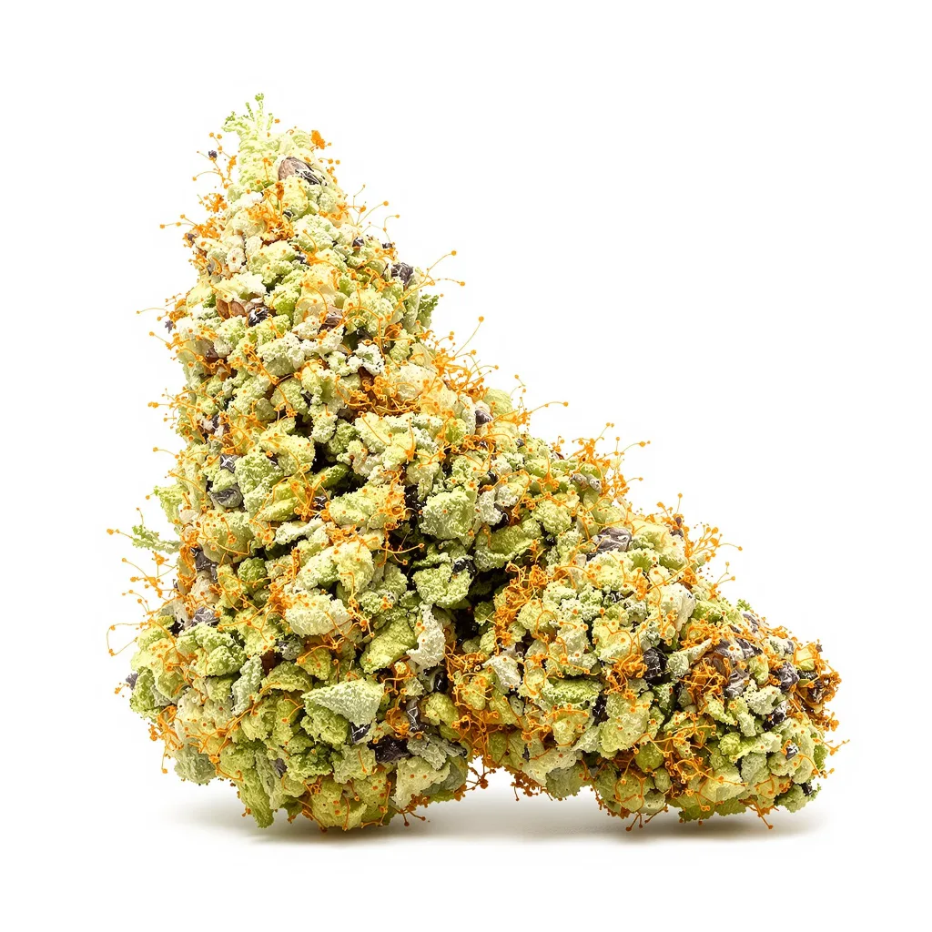 Pineapple Trainwreck 20% indica / 80% sativa — fleur avec trichomes visibles