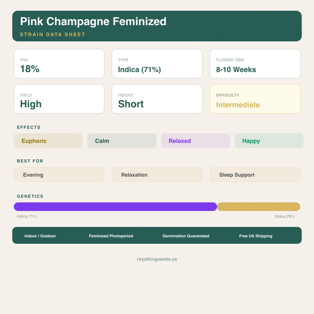 Pink Champagne 71% indica / 29% sativa — fleur avec trichomes visibles