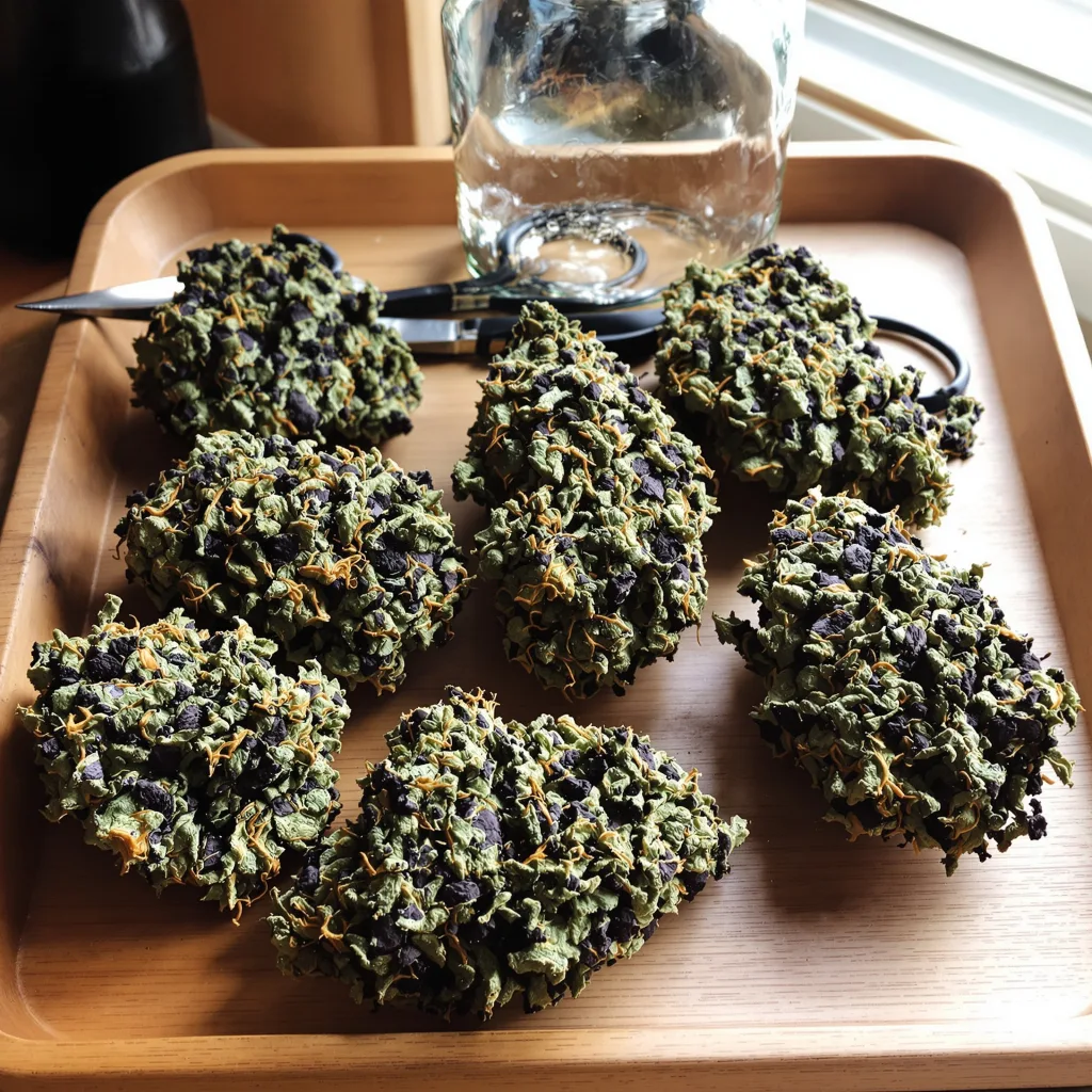 Pink Death Star 79% indica / 21% sativa — fleur avec trichomes visibles