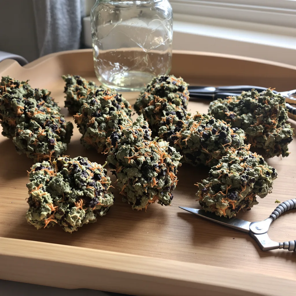 Pink Kush 90% indica / 10% sativa — fleur avec trichomes visibles
